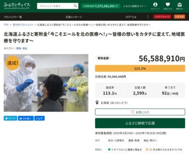 ふるさと納税で医療支援？２日間で５千万円の寄付が！北海道の医療従事者にスピーディーな支援を？！